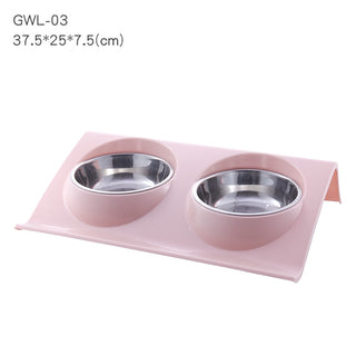 Buy pink Pet Double Bowls Food Water Feeder Stainless Steel