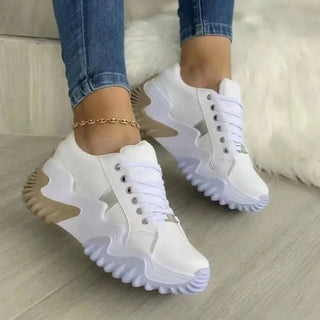 Buy white 2023 Platform Casual Sport Shoes Women&#39;s Plus Size 43 Lace Up Chunky Sneakers Wedge Non Slip Woman Vulcanize Shoes Zapatos Mujer