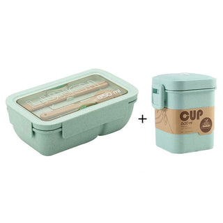 Buy green-set 850ml Wheat Straw Lunch Box Healthy Material Bento Boxes