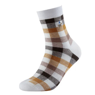 Buy white-5-pairs 5 Pairs Strip Fashion Autumn Winter New Men Socks Men&#39;s British Style Combed Cotton Male Socks Gift for Husband Father