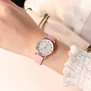 Buy pink Simple Vintage Women Small Dial Watch Sweet Leather Strap Wrist Watches Gift