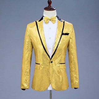 Buy yellow Pink Sequin One Button Dress Blazers(Bowtie Included)