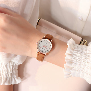 Buy brown Simple Vintage Women Small Dial Watch Sweet Leather Strap Wrist Watches Gift