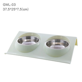 Buy light-green Pet Double Bowls Food Water Feeder Stainless Steel