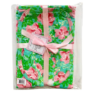 AnnLoren Baby Toddler Girls Floral Blanket & Bib Gift Set 2 pc Knit