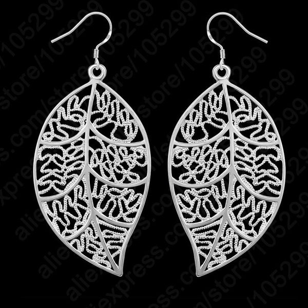 Leaves Earring Hook and Leaf Pendant Necklaces+18" Singapore Chain