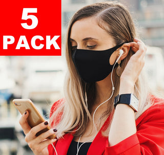 5-Pack Black Face Mask Reusable Washable Cover Mask