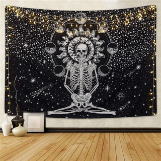 Buy picture-3 Skull Meditation Trippy Tapestry Wall Hanging Home Room Decor Carpet Boho Lil Cat Peep Astrology Hippie Witchcraft Tapiz Mandala