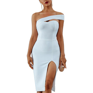Buy white Off Shoulder Side Slit Bodycon Midi Party Dress