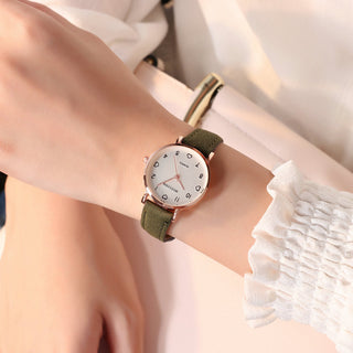 Buy army-green Simple Vintage Women Small Dial Watch Sweet Leather Strap Wrist Watches Gift