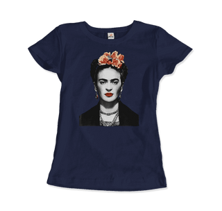 Buy navy Frida Kahlo With Flowers Poster Artwork T-Shirt