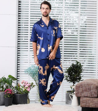 Buy short-sleeve-men Couple Silk Satin Pajamas