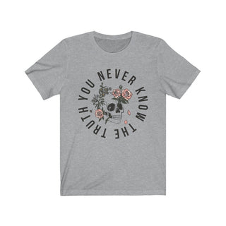 Buy athletic-heather You Never Know The Truth Skull with Floral