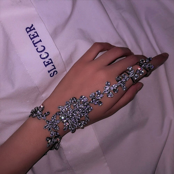 luxury Cubic Zircon Finger Bracelet Femme Charm Pulseiras Punk  Hand